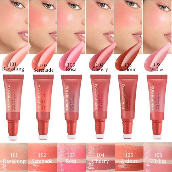 Blush Beauty Wand,Matte Face Blush Stick with Cushion Applicator,Natural Silky Creamy Dewy Liquid Blush Wand,Blendable Blush Stick for Cheek,Cruelty-free,106 Wishes,Peach Pink