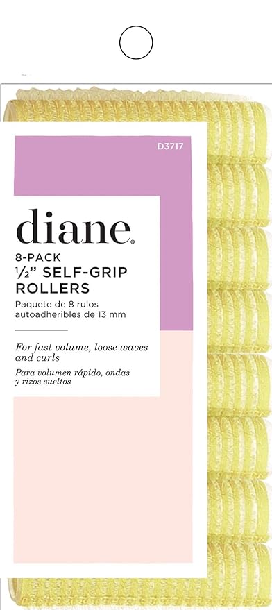 Diane 1/2-Inch Self-Grip Hair Rollers for Root Lift, Soft Curls, Layer Definition, Lightweight and Reusable, Ideal for All Hair Types and Easy Styling, Yellow, 8 Count