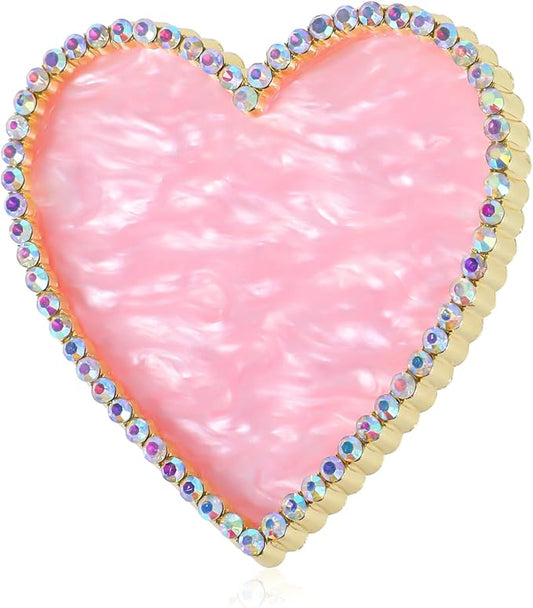 Sibba Resin Nail Art Palette, Golden Edge Nail Mixing Palette with Diamond, Polish Color Mixing Plate, Nail Holder Display Board, Heart Shape Cosmetic Mixing Tools for Women and Girls(Pink)