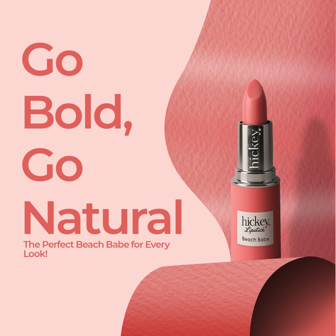 Hickey Lipstick for Women, Organic Beach Babe Coral Lipstick Refill - Hydrating & Moisturizing Long Lasting Lipstick - Vegan & Gluten-Free with Velvet Finish - Highly Pigmented, Smooth & Creamy Makeup