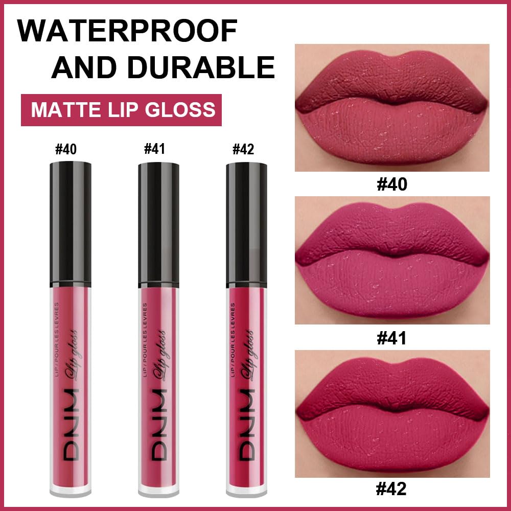 evpct 3Pcs Mauve red Berry pink Rose red Matte Liquid Lipstick Sets for Women 24-hour Matte+Lipstick Lipstick Lip Stain Gloss Long Lasting 24 Smudge Waterproof