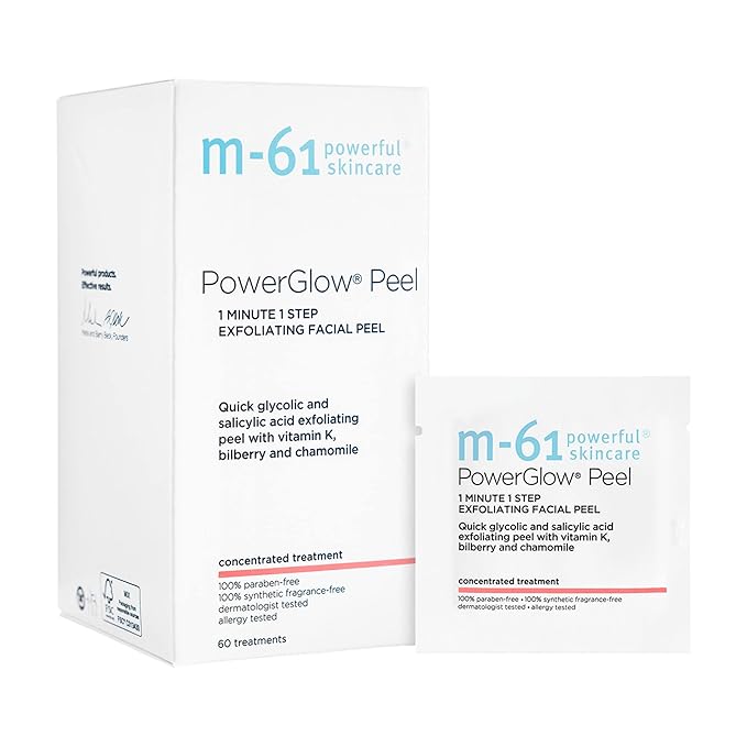 m-61 PowerGlow Peel | Exfoliating Facial Peel With Glycolic, Salicylic Acid. 1 Minute, 1 Step - 60 Treatments