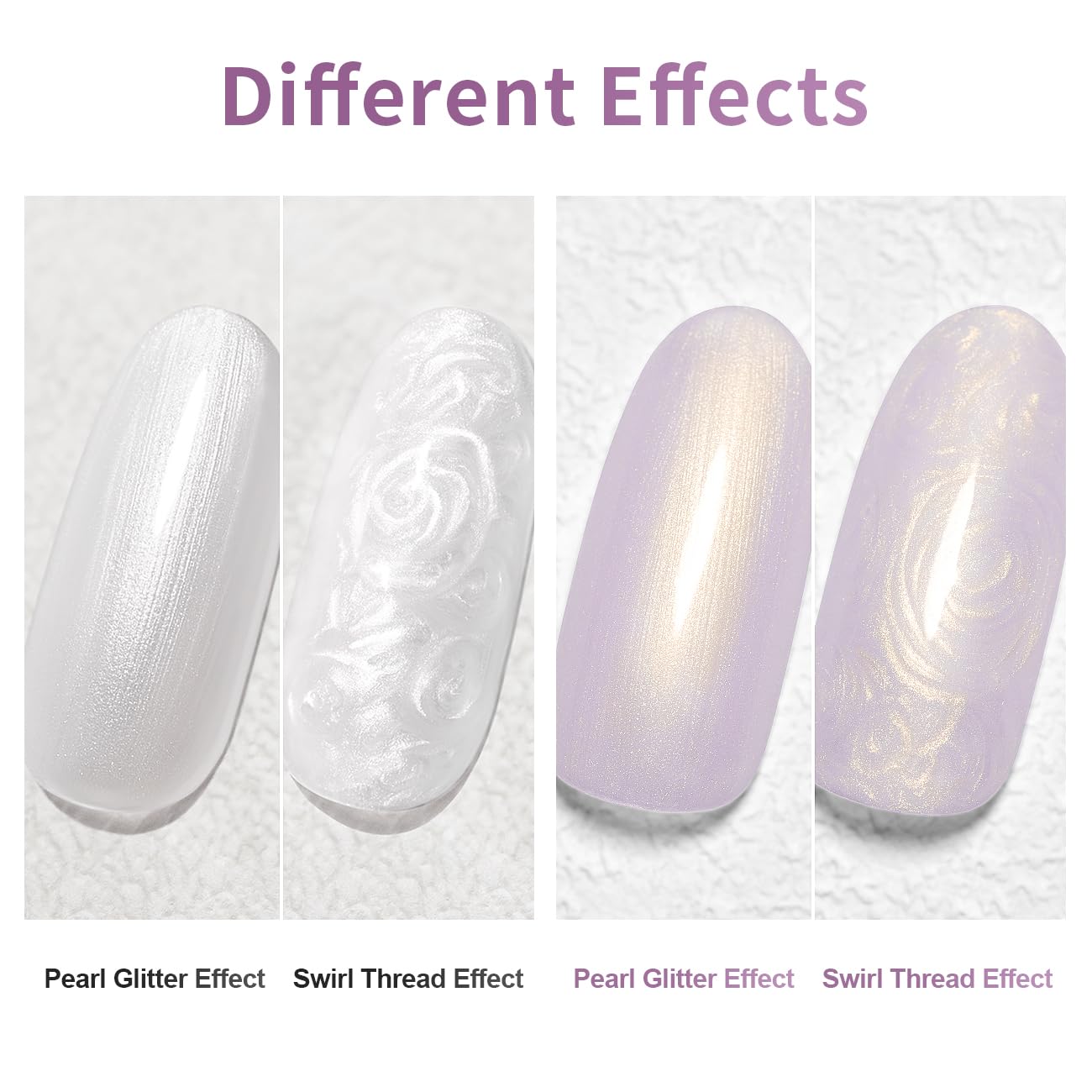 RARJSM Pearl Gel Liner Nail Art 2 Pcs Set Pearlescent Milky White Light Purple Golden Shell Glitter Swirl Effect Gel Nail Polish 8ml Build in Thin Brush Painted Striper GelPolish Curing Requires