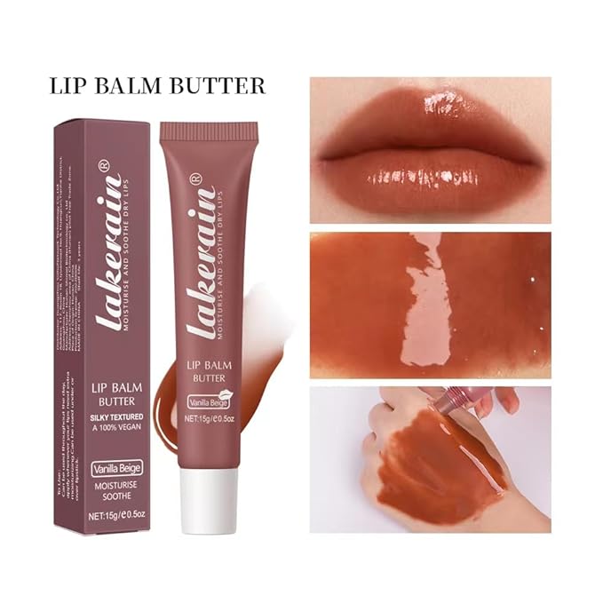3 Colors Lip Butter Balm Set，Vanilla Vanilla Beige Brown Sugar, Lasting Moisture Non Stick Glow Resurrection Cream Lip Oil Gloss Trio Lip Care Makeup(123# Vanilla + Vanilla Beige+Brown Sugar)