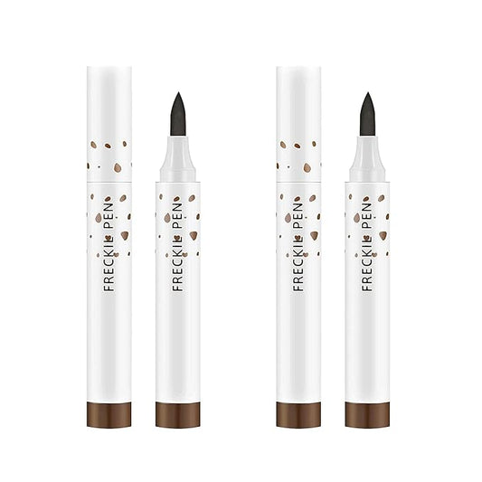 2 Pcs Freckle Pen Set, Natural Lifelike Fake Freckles Makeup Pen Magic Brown Color Freckles Makeup Tool Long-Lasting Waterproof Dot Spot Pen for Effortless Sunkissed Makeup (Dark Brown)