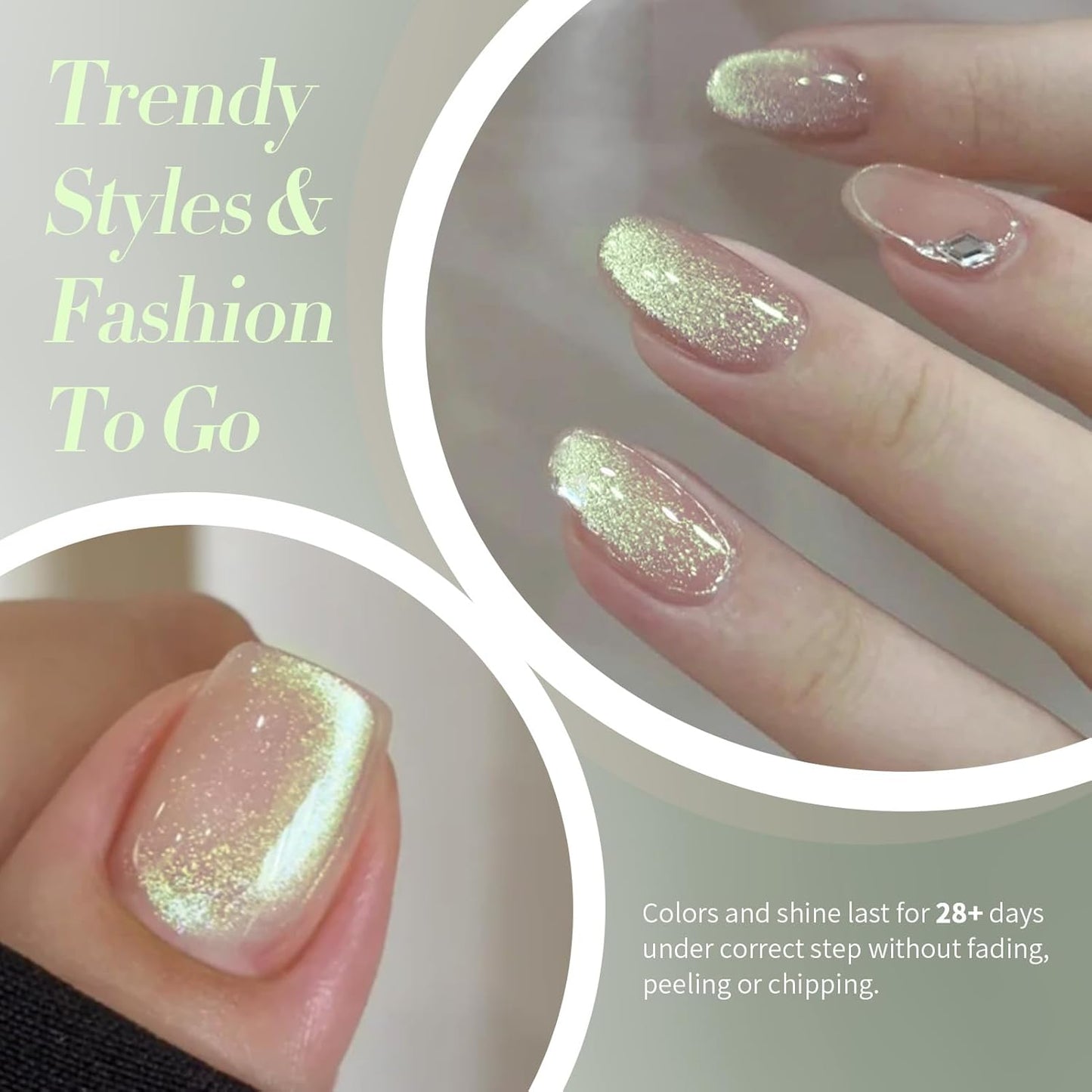 BORN PRETTY Nude Pink Cat Magnetic Eye Gel Nail Polish Holographic Gold Green Light Cat Magnetic Eye Gel Nail Polish 15ML