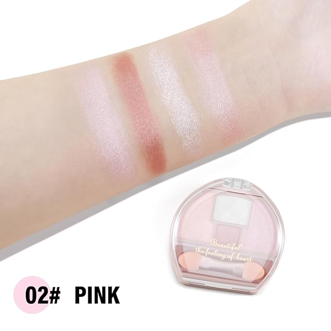 Boobeen 4-Color Makeup Palette, Highly Pigmented Glitter Eyeshadow Contour Palette with Smudger, Multi-purpose Face Makeup Palette for Eye/Face/Highlighter, Creates Shimmer Finishes, Long-lasting