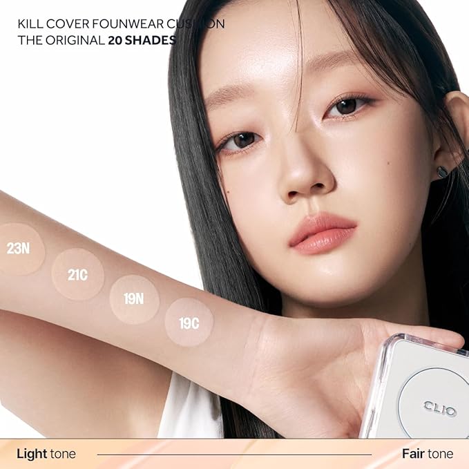 CLIO Kill Cover Founwear Cushion The Original – 20 Shades, Buildable Light to Medium Coverage, Natural Finish, Korean Makeup Foundation, Long-Lasting Skin Fit, 23N GINGER