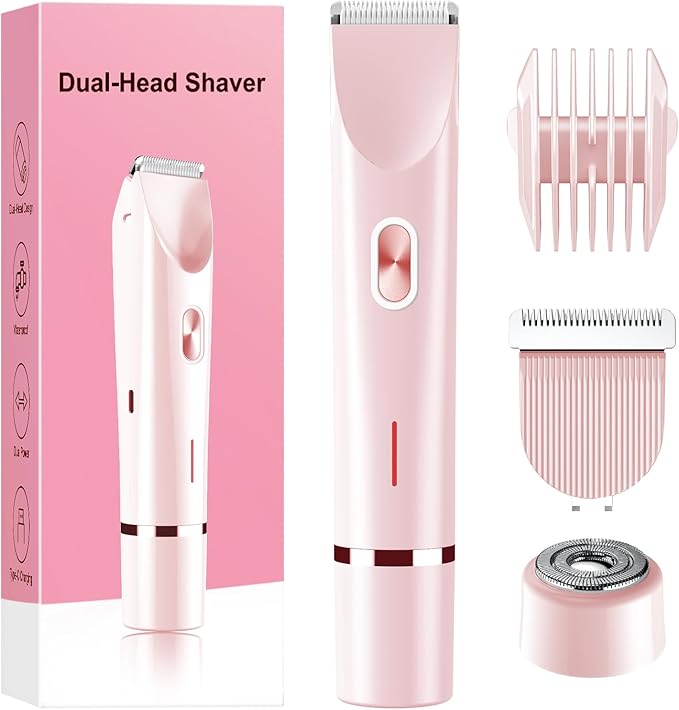 Bikini Trimmer for Women Electric Razors for Women, Double Head Dual Purpose, IPX7 Waterproof Hair Razor, Ceramic Blade Hair Trimmer Wet & Dry Use,Womens Painless Electric Shaver for Facial and Body