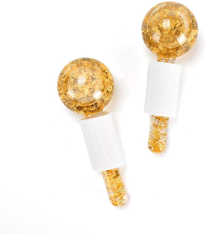 Ice Cryo Sticks Facial Globe with Golded Essence- 2PC Cooling Globes for Cold or Hot Skin Massagers, Face Globe for Skin Care Routine