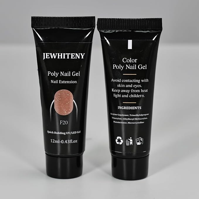 JEWHITENY 14 Colors Poly Extension Gel Nail Kit With U V Lamp Nude Pink White Brown All In One Poly Gel Starter Kit With Base Top Coat Manicure Salon Frence Nail Art DIY