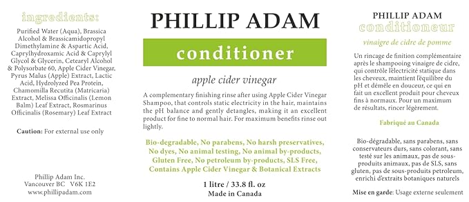 Phillip Adam Apple Cider Vinegar Shampoo and Conditioner Set for All Types of Hair - pH Balancing - Sulfate Free, Paraben Free & Silicone Free - 33.8 Ounce Each
