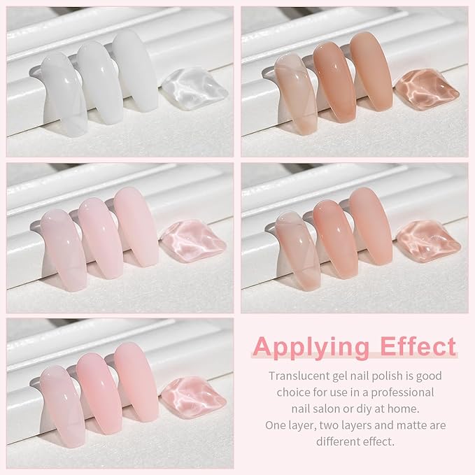 RARJSM Nude Rubber Base Gel Nail Polish Set Clear Sheer Milky White Opaque Pink Builder Base Gel in a Bottle Hard Extension Gel Skin Tone 6 Netural Colors Cured for Nails at Home Salon DIY Beginner