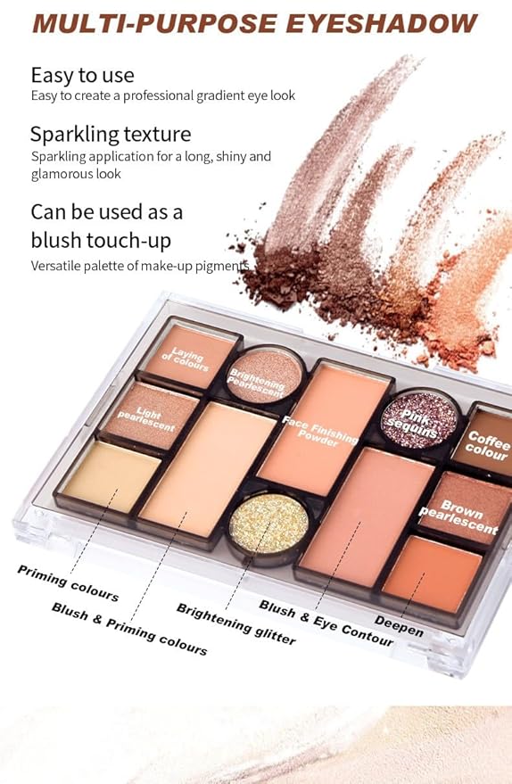 12 Colors Nude Eyeshadow Palette Travel Size Makeup, Matte Shimmer Eye Makeup, Naturing-Looking, High Pigmented Blush Eyebrow Kits, Big Artist Neutral Makeup Palette for Face Cosmetics (01)