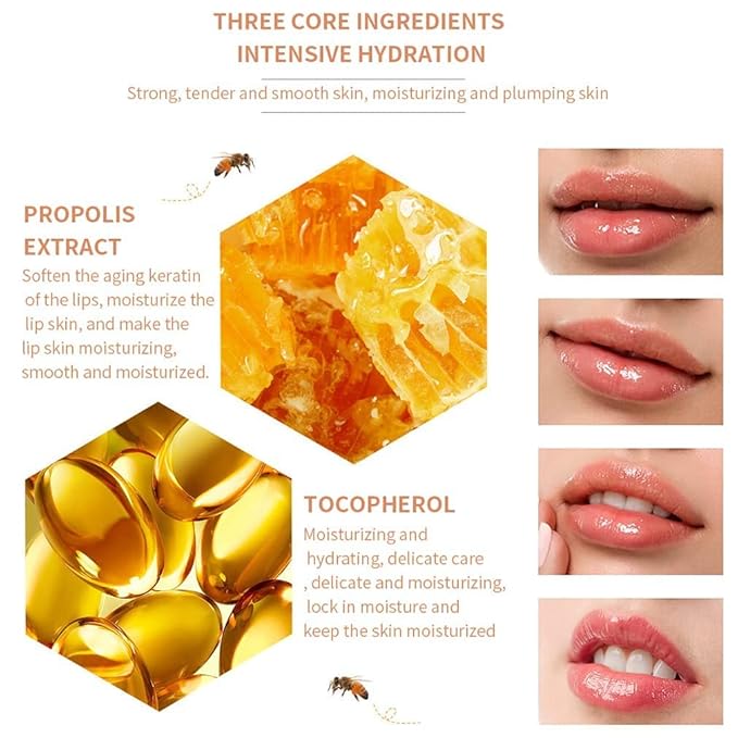2PCS Bee Lip Balm Honey Pot,Honey Lip Mask Propolis Moisturizing Lip Balm with Stick,Propolis Moisturizing Honey Lip Balm,Hydrating & Prevention Dry and Cracked Lip,Lip Care Skin Care Products