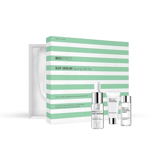 BIOEFFECT EGF Serum Gift Set with mini Volcanic Exfoliator and Micellar Water, Anti-Aging, Hydrating, Wrinkle-Fighting Facial Skin-Care with Growth Factor and Hyaluronic Acid plus Free Tote Bag