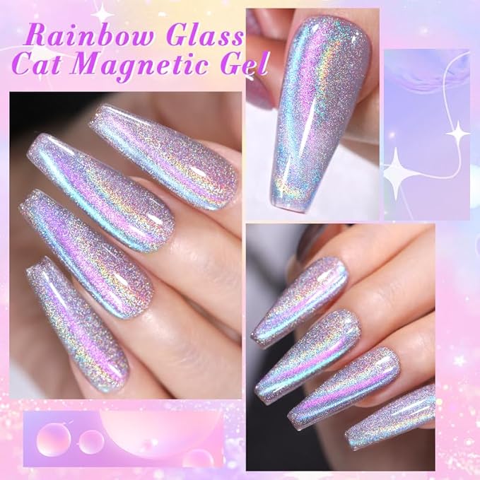 Born Pretty Magnetic Gel Nail Polish Holographic Glass Cat Magnetic Eye Gel Polish Nail Gel Soak Off Nail Art Salon Manicure Collection Gift 6pcs