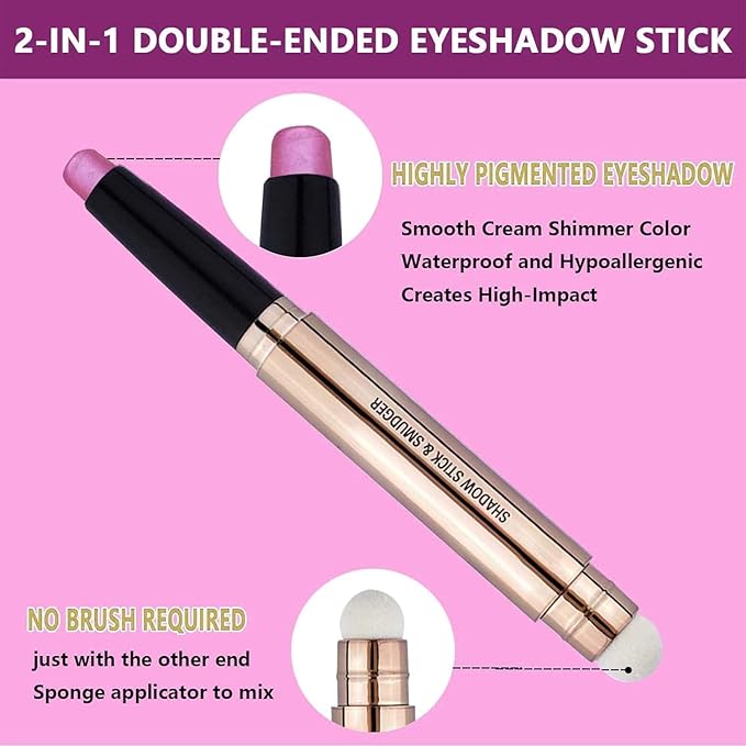 Purple Eyeshadow Stick And Sponge Makeup Brush Cream Shimmer Smooth Shadow Pencil Eyeliner Long Lasting Waterproof Eye Shadow Highlighter Stick Hypoallergenic Multi-Dimensional Eyes Look ( # 08)