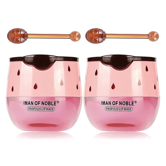 2PCS Bee Lip Balm Lip Balm Honey Pot, Strawberry Sleeping Lip Mask,Moisturizing Lip Balm with Stick,Hydrating & Prevention Dry and Cracked Lip Scrubs Exfoliator Lip Care Products(Strawberry)