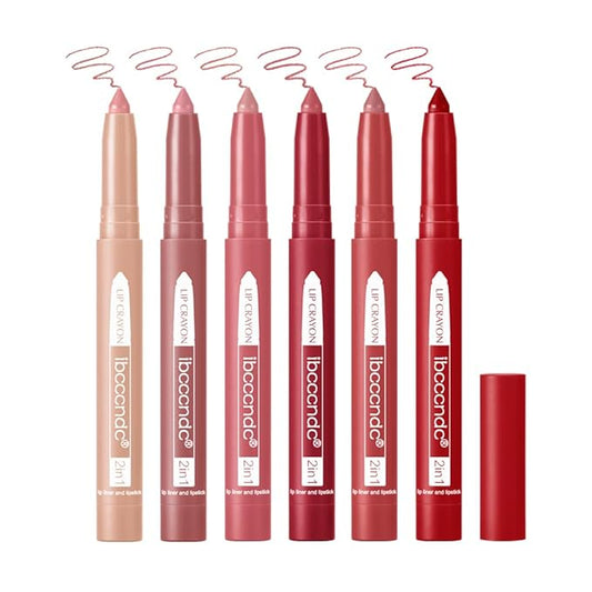 ibcccndc 6PCS Lip Liner and Lipstick Set - High Pigmented Creamy Matte Lip Liner Pencil Set for Girls and Women, Lip Makeup Gift Sets - Includes Nude and Red Lip Liners, Waterproof Formula (A)