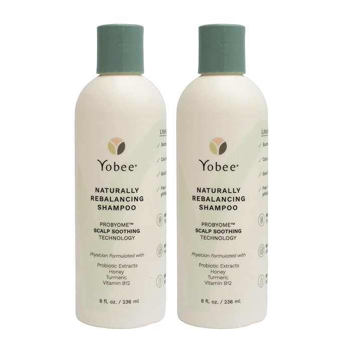 Yobee Naturally Rebalancing Shampoo | Dry, Flaky & Itchy Scalp Care with Para Probiotics, Organic Honey & Turmeric, Vitamin B12 & Oat Extracts | Dandruff & Psoriasis Relief (2 Bottles)