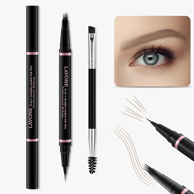 Eyebrow Pencil Makeup Kit, with Waterproof 2-IN-1 Microblading Eyebrow Pen, Eyebrow Pomade, Eyeliner and Dual-ended Eyebrow Brush, Brow Pencil Kit for Natural Eyebrows - Blonde