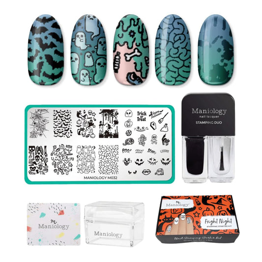 Maniology Halloween Limited Edition Nail Stamping Starter Kit (Plate, Polish, Top Coat, Stamper and Scraper Card)