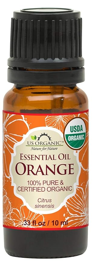 US Organic 100% Pure Sweet Orange Essential Oil - USDA Certified Organic - 10 ml - w/Improved caps and droppers (More Size Variations Available)