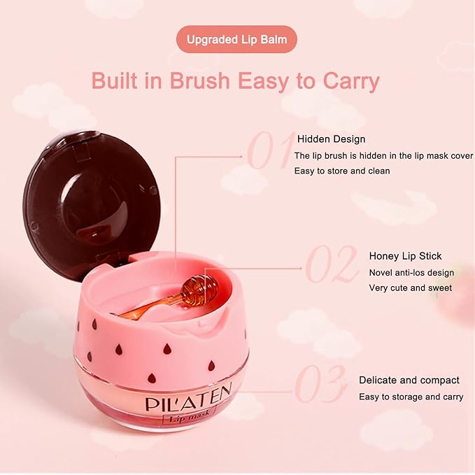 Nourishing Lip Balm Honey Pot, Moisturizing Strawberry Propolis Lip Mask, Hydrating & Prevention Dry and Cracked Lip Scrubs Exfoliator Lip Sleeping Mask Reduces Lip Lines