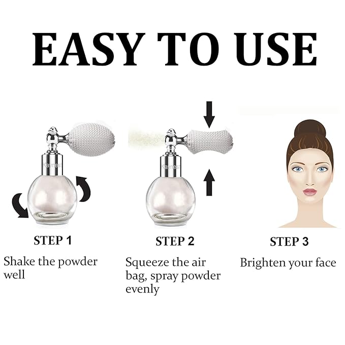 Highlighter Powder Spray, Longwear Glitter Spray for Body, Face, Hair, Shimmer Powder High Gloss Loose Powder Makeup Mist for Festive Party, Stage Shows, Nightclubs, Bar(1#Pearl White)