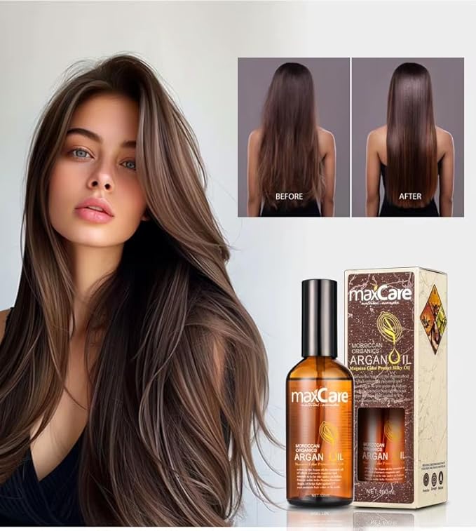 MaxCare Moroccan Argan Oil Hair Serum – Color Protect & Nourishing Treatment for Frizz Control, Shine & Heat Protection, 100ml – Lightweight, Non-Greasy, Sulfate-Free