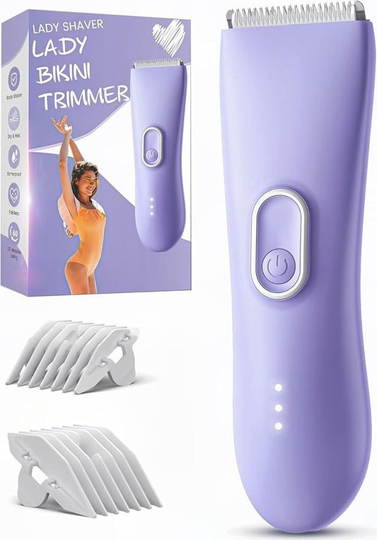 Bikini Trimmer for Women - Painless Pubic Hair Trimmer with 3 Shaving Speeds, IPX7 Waterproof Electric Razor, Cordless Women’s Bikini Shaver for Sensitive Skin