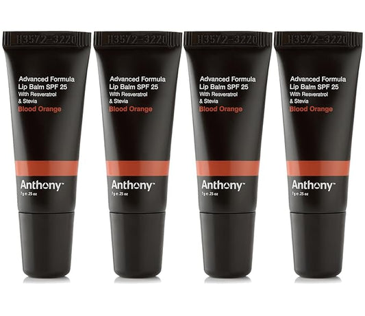 Anthony 25 SPF Lip Balm with Sunscreen for Lips – Contains Green Tea Extract, Shea Butter & Vitamin E – Moisturizing Repair Care Treatment for Chapped & Dry Lips - Blood Orange Flavor - 4 Pack