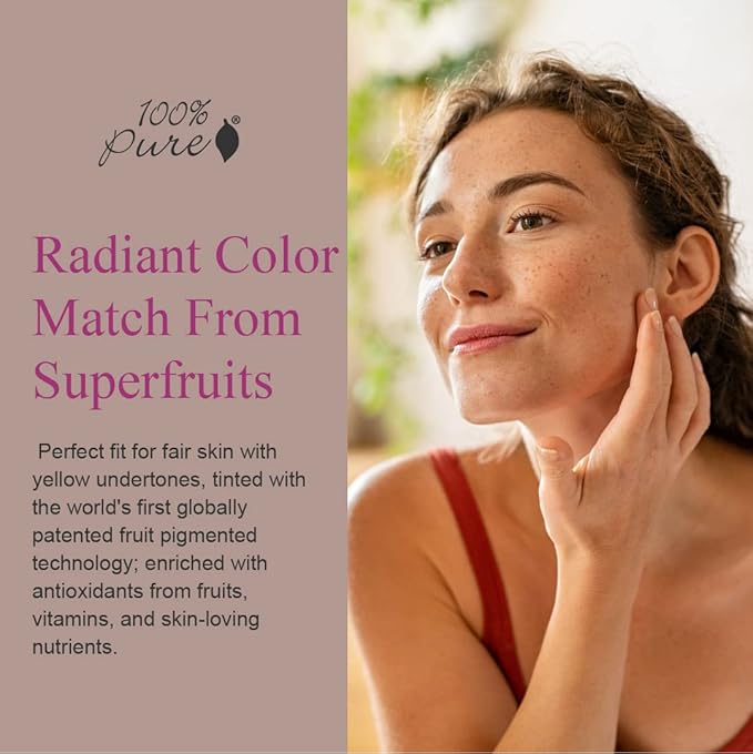 100% PURE Healthy Foundation Full Face Coverage Makeup, Liquid Matte Finish with Anti-Aging Benefits - Vegan - Gorgeous Fruit Pigmented Creme Color - (Fair with Warm Undertones) - 1 Fl Oz