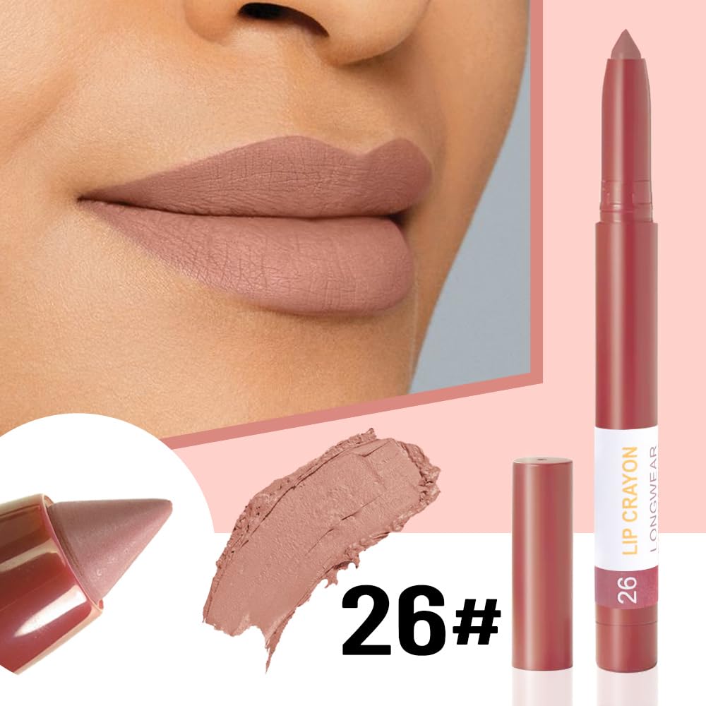 BINGBRUSH Lip Crayons Matte Longwear Lipstick Pack Set,Moisture Smooth Lipliner With Built-in Sharpener Ultimate Super Stay Ink Lip Crayon for Makeup- Waterproof Velvet Lipgloss Lip Stain(26#Salmon)