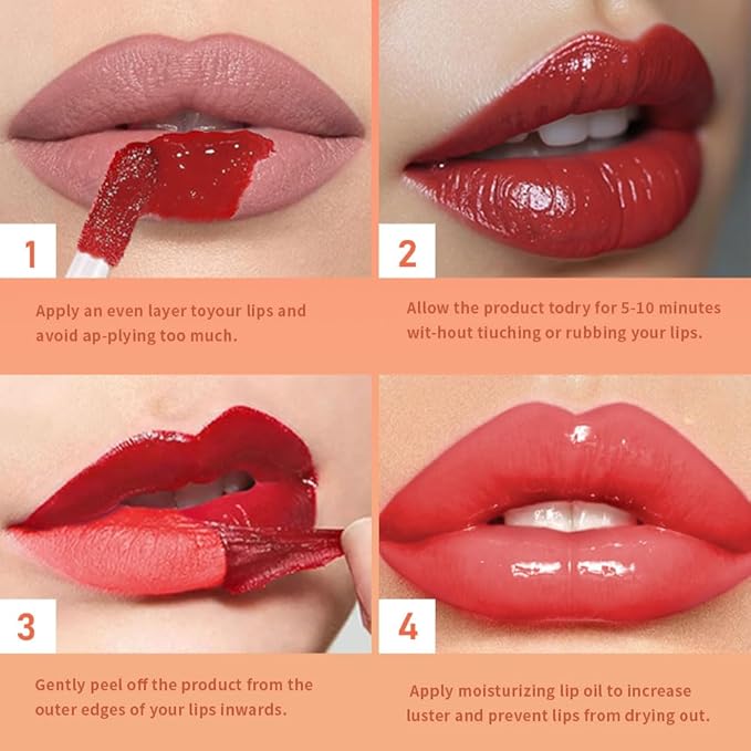 Vibrant Red Coral Peel Off Lip Gloss Tattoo and Lip Oil, Lip Stain Peel Off Masque - Peel Off Lip Tint ,Long Lasting Waterproof Transfer-proof Lip Mask Lip Gloss Peel Off Lip Liner,Stay Lip Makeup 04#