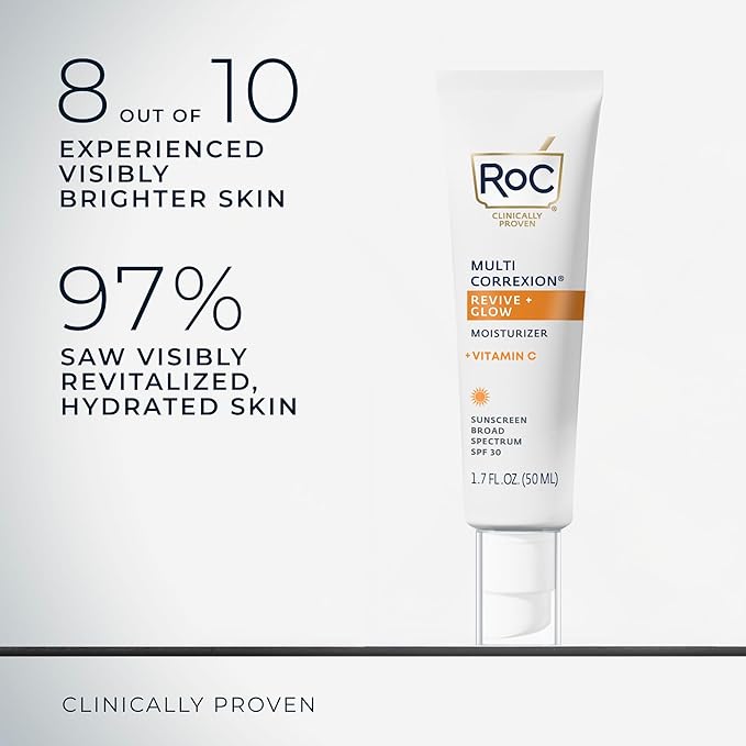 RoC Multi Correxion Revive + Glow Vitamin C Sunscreen Broad Spectrum SPF 30 Face Moisturizer (1.7 oz) with Retinol Eye Cream Packette