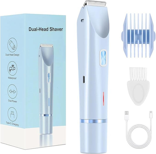 Bikini Trimmer for Women,Dermave Bikini Shaver,2-in-1 Electric Trimmer for Women(Light Blue)