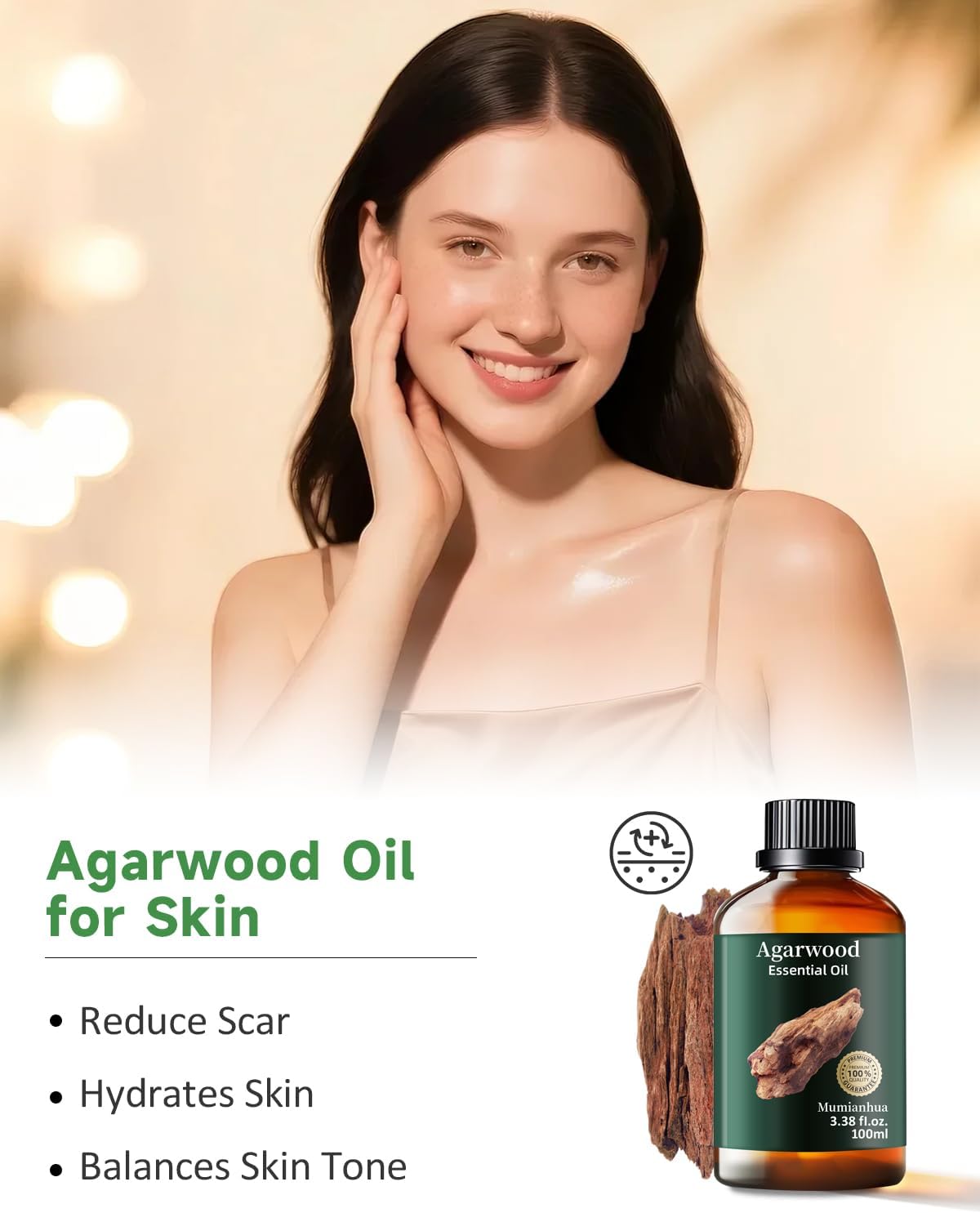 Agarwood Essential Oil, Mumianhua Natural Aromatherapy Agarwood Oil for Aromatherapy, Diffuser, Spray, Skin, Hair Care, Massage, Soap, Candle Making, Perfume 3.38 Fl Oz