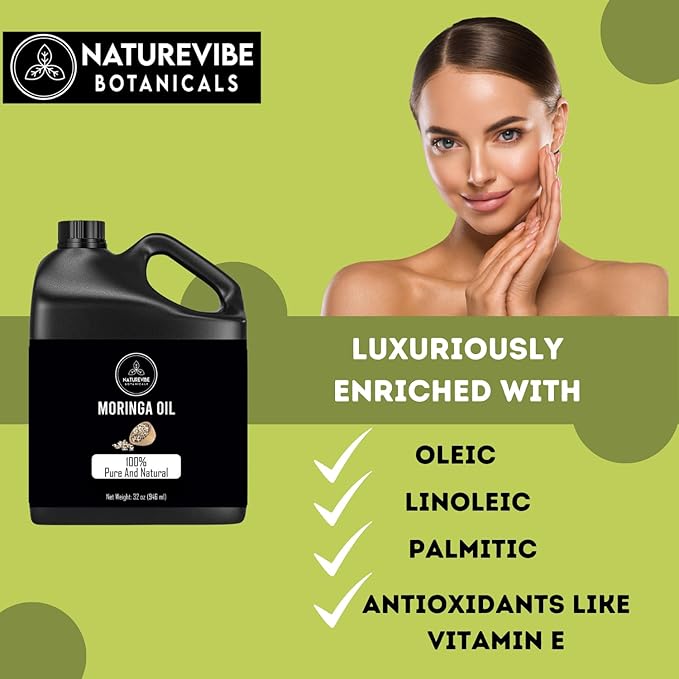 Naturevibe Botanicals Moringa Oil 32 Ounces | 100% Pure and Natural | Great for Skin Care and Hair Care