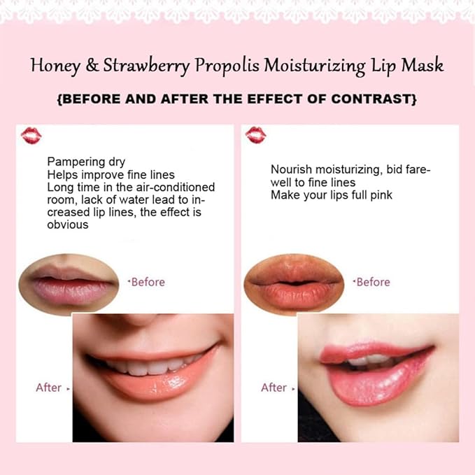 2PCS Bee Balm Lip Balm Honey Pot & Strawberry Sleeping Lip Mask, Propolis Moisturizing Honey Lip Mask Lip Balm, Hydrating & Prevention Dry and Cracked Lip Scrubs Exfoliator, Winter Lip Care Products