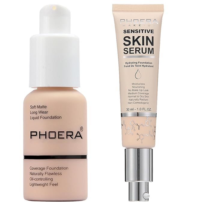 PHOERA Foundation Full Coverage,and Medium Coverage 2024 New PHOERA Foundation Makeup for Mature Skin, Lightweight Wrinkles Matte Natural Finish for a Flawless Complexion(101+N01/Porcelain+Porcelain)