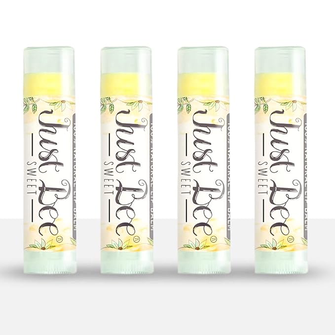 100% Natural Beeswax Lip Balm with Organic Oils (Sweet Honey, 4 pack)