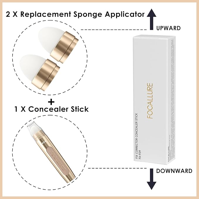 FOCALLURE FIX CORRECTOR Concealer Stick, Full Coverage Concealer Makeup, Color Corrector for Dark Circles, Including Replaceable Applicator, YL02 CUSTARD
