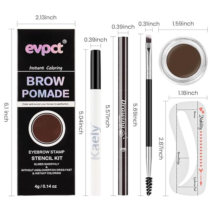 evpct Eyebrow Stencils Kit for Women Shaping, Eyebrow Shaper Makeup Kit, Eye Brow Stencil Shaper Tinting kits for Women, with Eyeliner, Eyebrows Pencil, Pomade, Brush and 10 Stencils, 05# SOFT BROWN