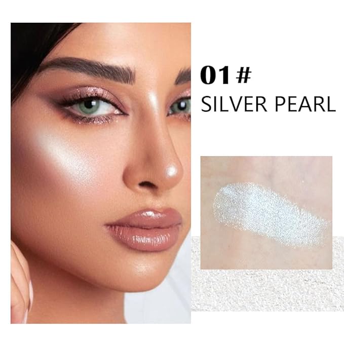 evpct Pearl White Silver Face Highlighter Makeup Shimmer Glitter Diamond Sparkly Highlighters Makeup Palette Powder for Face Body Cheek Skin iluminadores iluminador de jos maquillaje luminizers E01