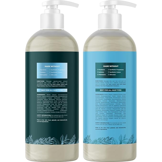 Tea Tree Mint Shampoo and Conditioner - Tea Tree Rosemary Mint Shampoo and Conditioner Set Sulfate Free for Daily Clarifying and Dry Scalp Care - Paraben and Sulfate Free Shampoo and Conditioner 16oz