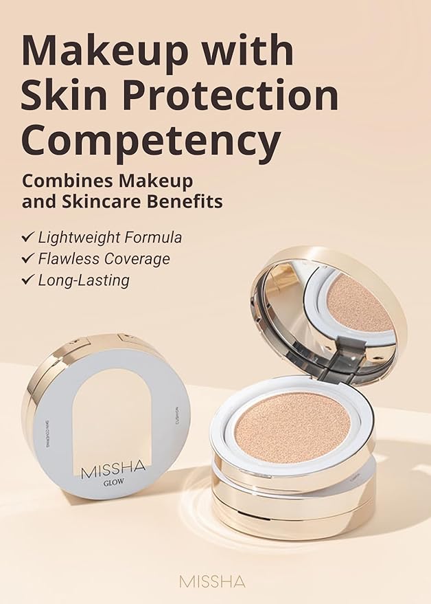 MISSHA Glow Cushion No.21 Light Beige for Bright Skin Radiant & Moisturizing Skin with Buildable Coverage