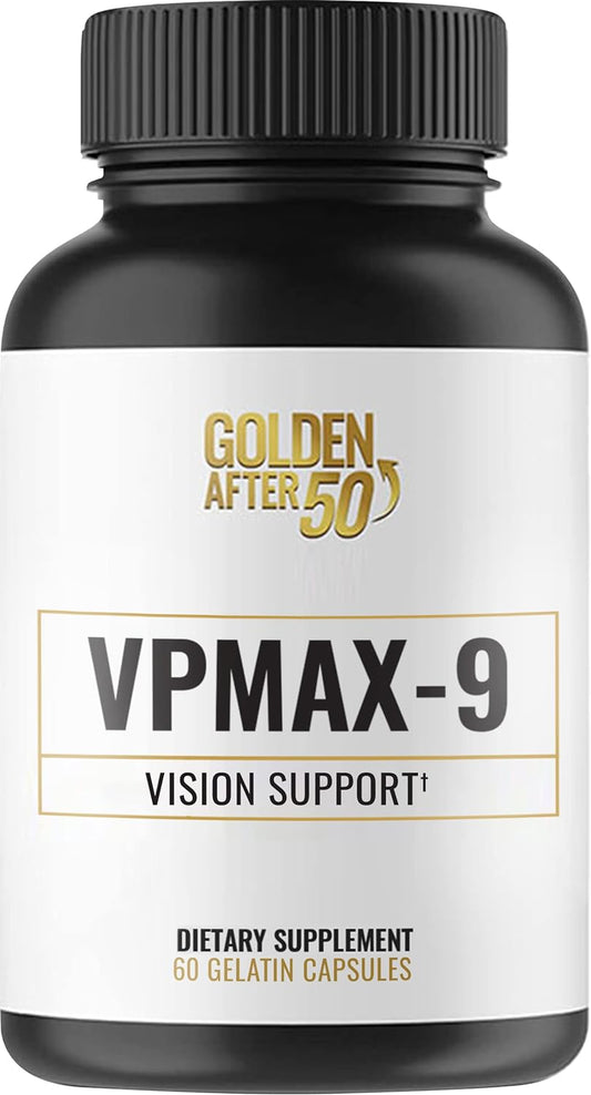 Golden After 50 VpMax-9 - Sight Care and Antioxidant Supplement with Eye Vitamins, Lutein, Lycopene and Bilberry Extract - 60 Gelatin Capsules
