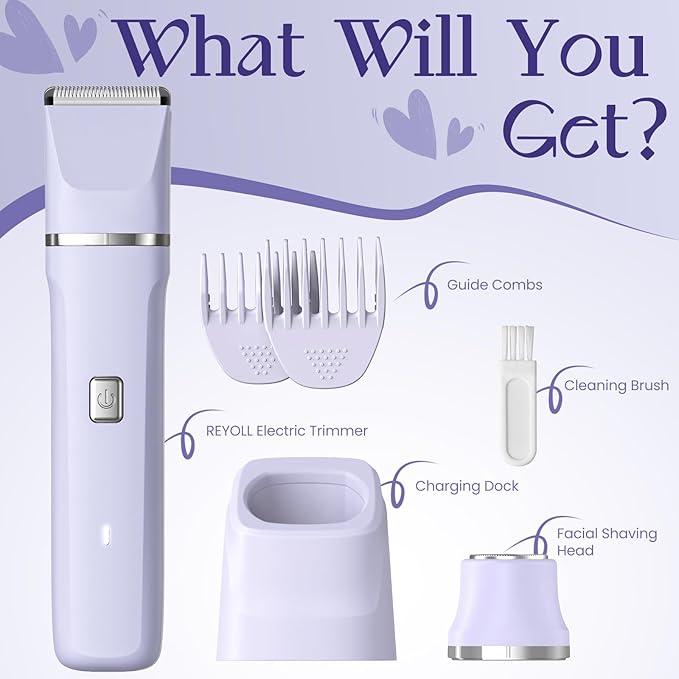 Electric Razors for Women - Wet/Dry Womens Electric Shaver for Legs, Replaceable Body Hair Blade Heads&Hair Remover for Face Head, No Nick, No Cut, No Razor Burn, Purple